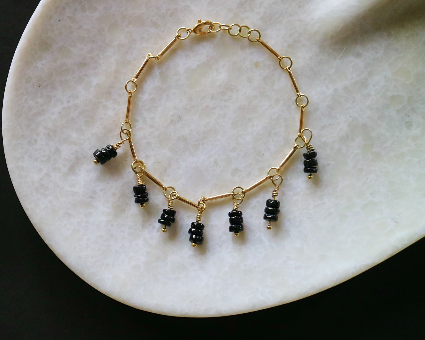 Black onyx drops bracelet - minimal- regal- Protection