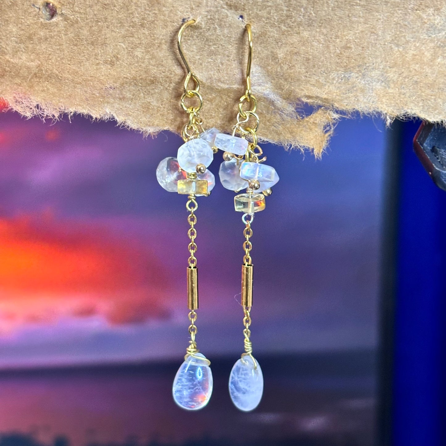 Lunar cascade -moonstone danglers