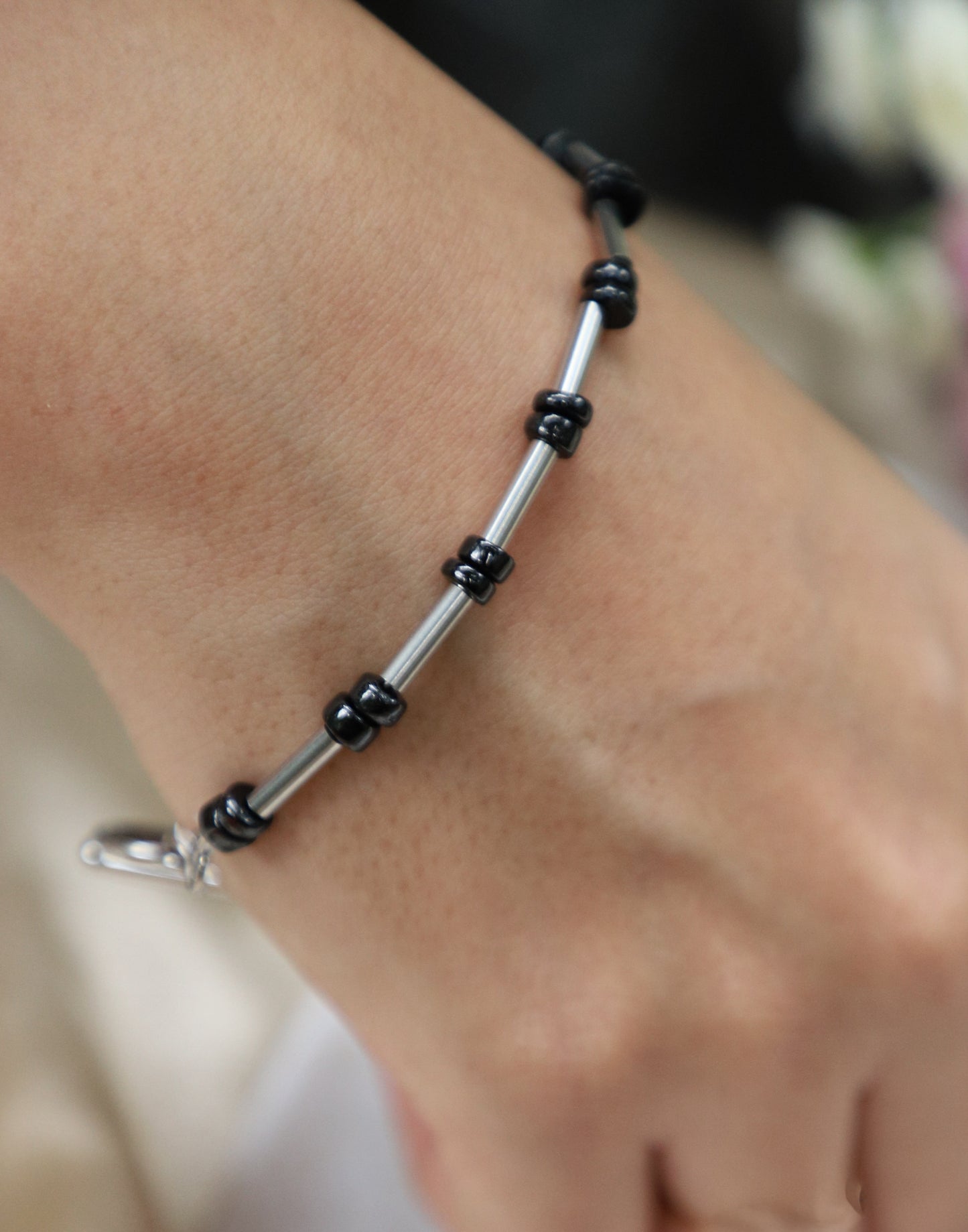 Black onyx toggle bracelet - minimal - Unisex