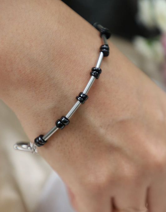 Black onyx toggle bracelet - minimal - Unisex