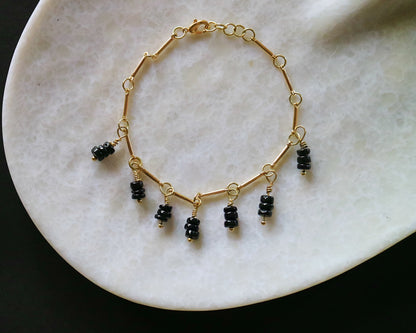 Black onyx drops bracelet - minimal- regal- Protection