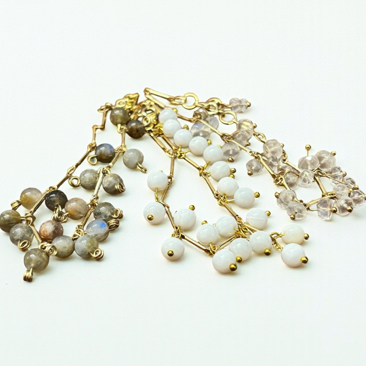 Cluster Gemstone Bracelets – Shell Pearl, Moonstone & Labradorite - Elegance • Calm • Timeless Grace