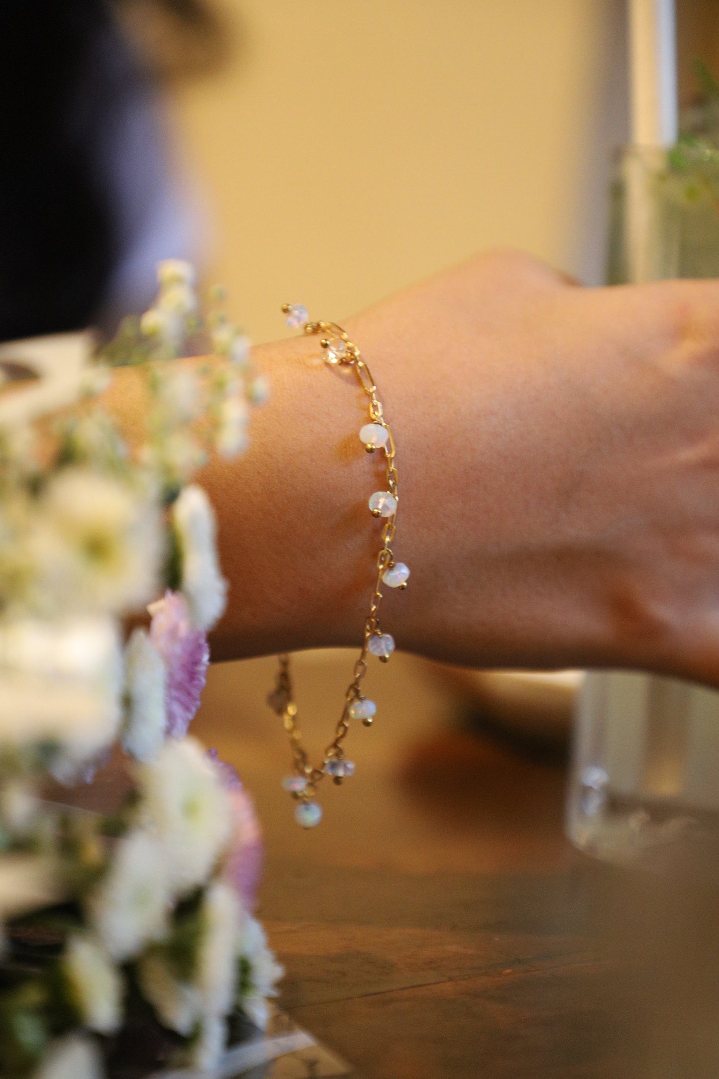 Aelina - fine ethopian opal bracelet - minimal bracelet for everyday healing